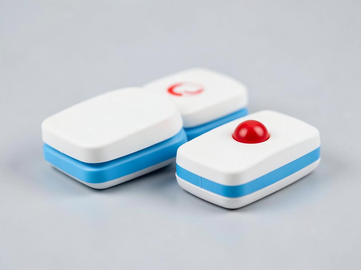 White and blue two-layer dishwasher tablets with a red power ball
